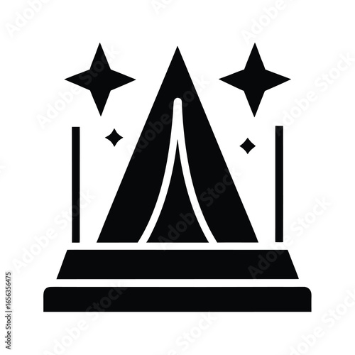 Vector art of black silhouette of a circus tent a stage with stars and spotlights, representing entertainment and celebration