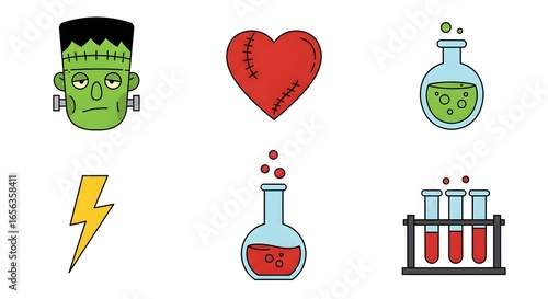 Mad Scientist Lab Halloween Cartoon Icons Set