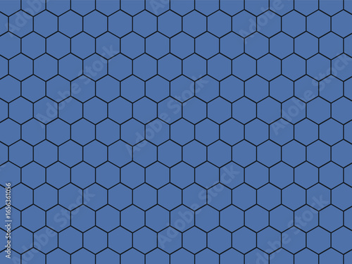 Blue Honeycomb Hexagon Pattern Background, Black Linework