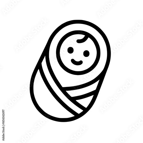 Cute Swaddled Baby Icon Black and White Outline

