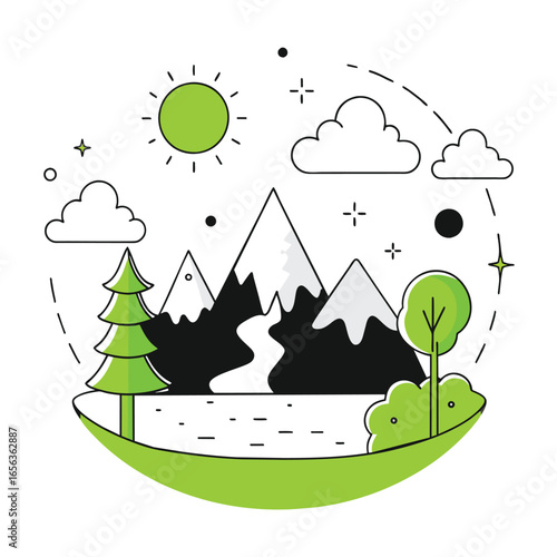 Mountain Landscape Nature Flat Vector Illustration