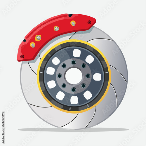 Red Brake Caliper On Gray Disc Rotor