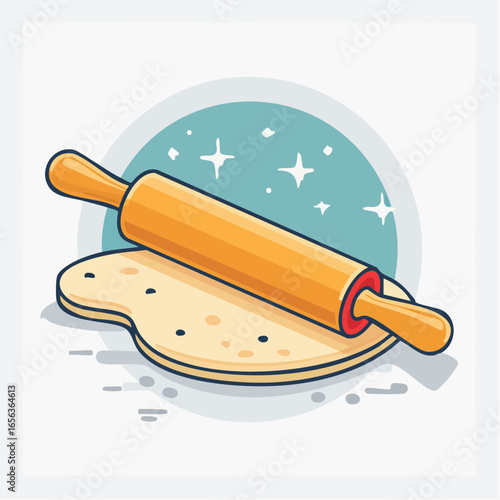 Rolling Pin On Dough Illustration