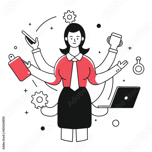 multitasking business illustration of a woman