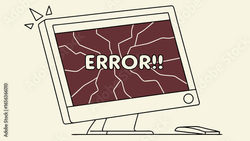 Broken Computer Monitor Showing Error Message.