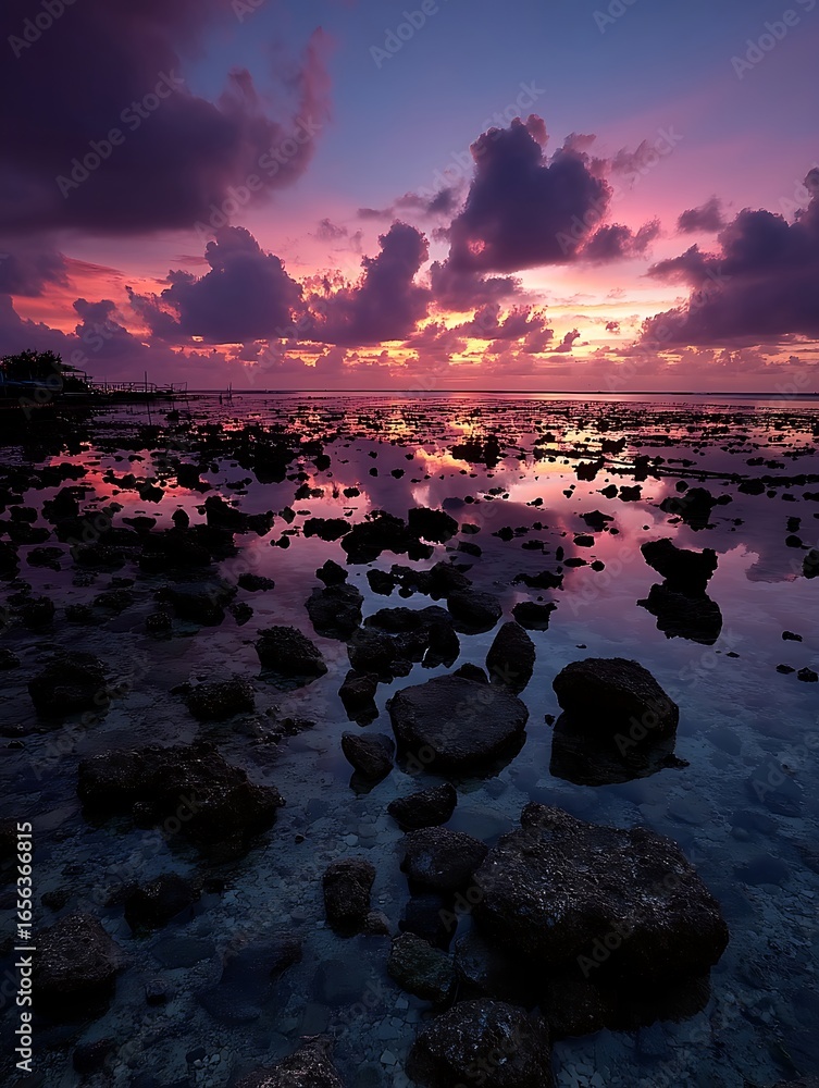 Obraz premium the scene captures a beautiful coastal view at sunset or sunrise