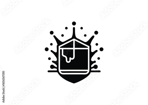 Vector art of black and icon of a whiskey glass with a splash effect
