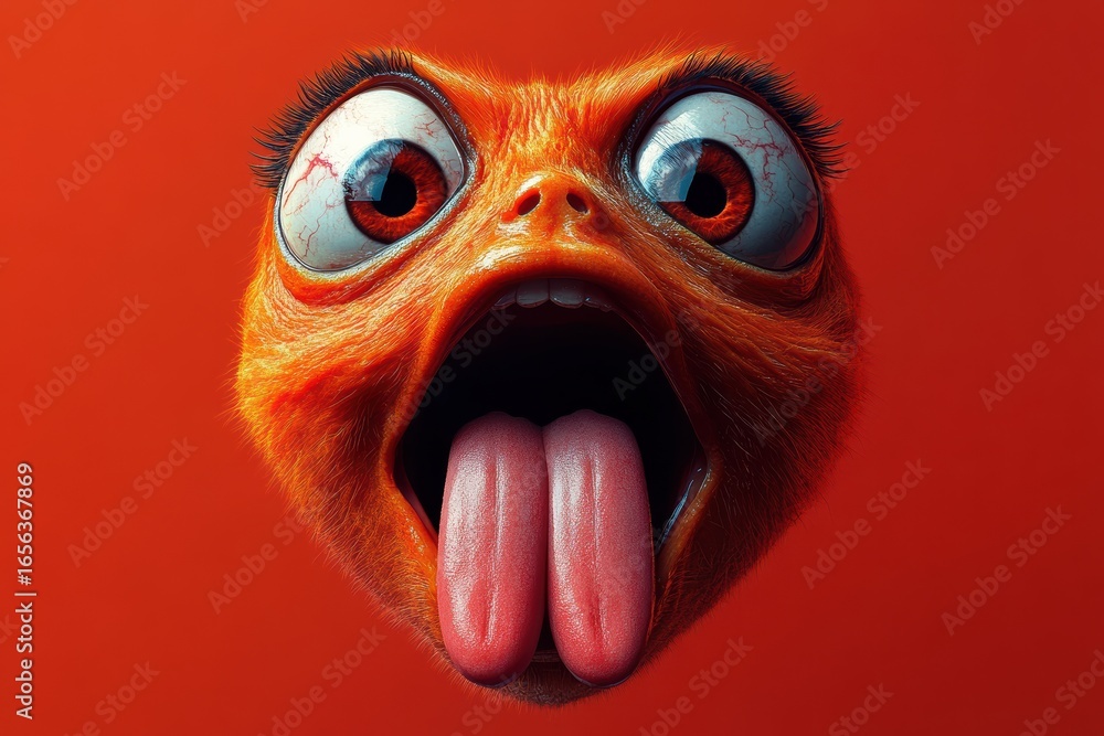 Obraz premium Colorful monster character in a fun graphic layout, showcasing surprise and humor