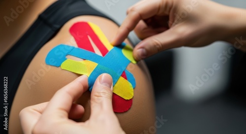 Wallpaper Mural Child Knee with Colorful Tape Application for Injury Support in Medical Setting Torontodigital.ca
