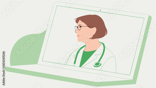 Female Doctor in Video Call on Laptop.