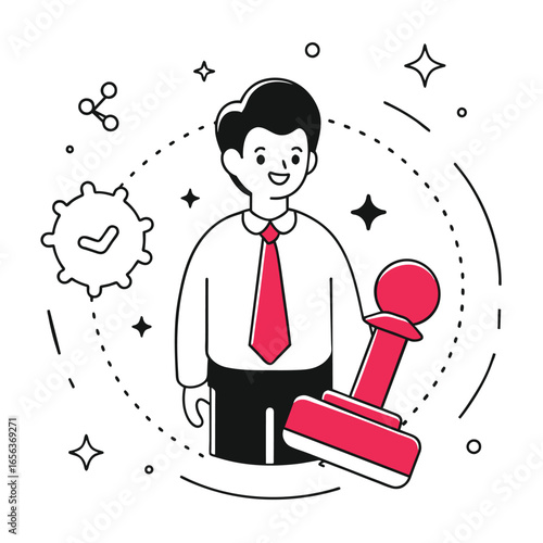 Businessman Approving Document with Stamp