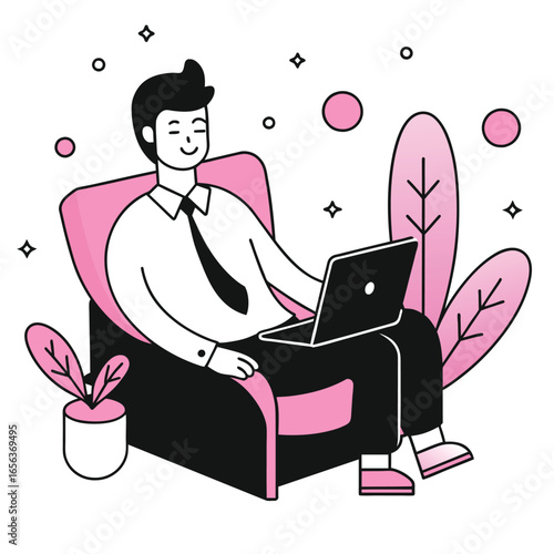 Man Working on Laptop Remote Work Concept