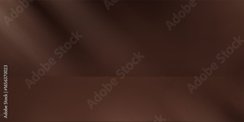 Background Brown Bronze Studio Podium with shadow leaves on Beige floor. modern rooma and floor