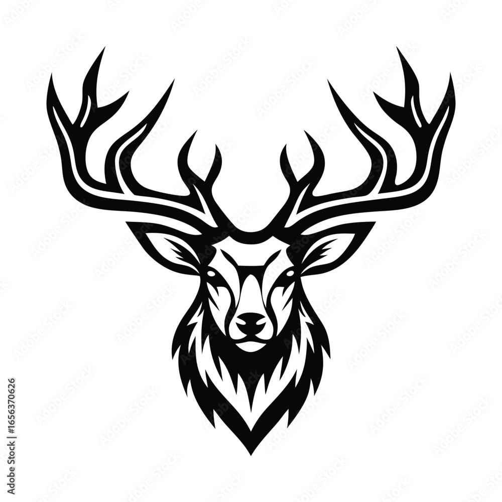 Fototapeta premium Elegant Black and White Deer Head Vector Illustration with Intricate Antler Design | Ai Generated