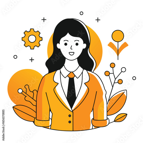 Professional Woman with Growth Leaves Background