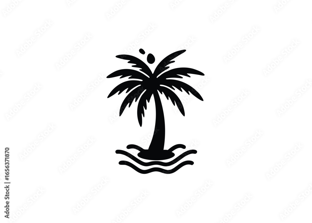 Obraz premium Vector art of minimalist black and illustration of a palm tree wavy lines