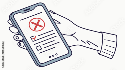 Hand Holding Smartphone with Rejection Mark on Form.