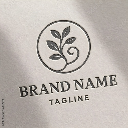 Embossed logo mockup with leaf design for branding presentation