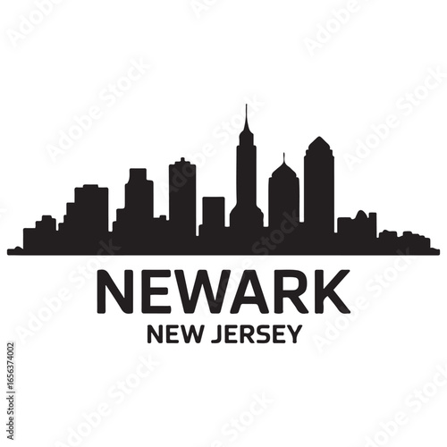 Newark skyline horizontal banner. Newark, New Jersey. Vector template for your design. Vector black silhouette. with white background