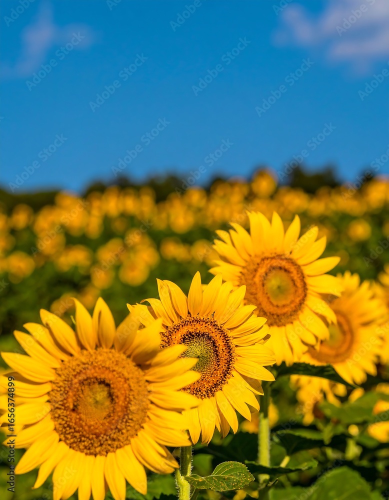 Fototapeta premium Sunflowers in a field under a blue sky