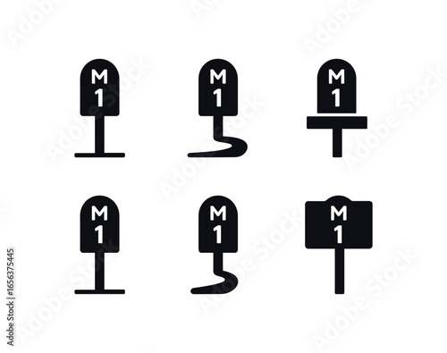 flat black solid icon items isolated on white background marker (mile stake): post number line base path sign