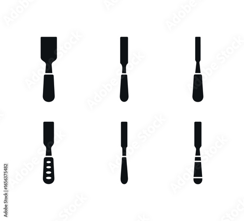 flat black solid icon items isolated on white background tool (wood chisel): blade handle edge grip shave bevel