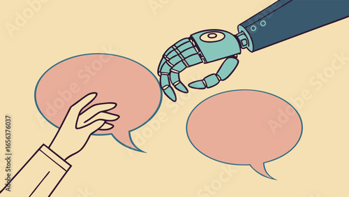 Human and Robotic Hands Reaching Towards Speech Bubbles.