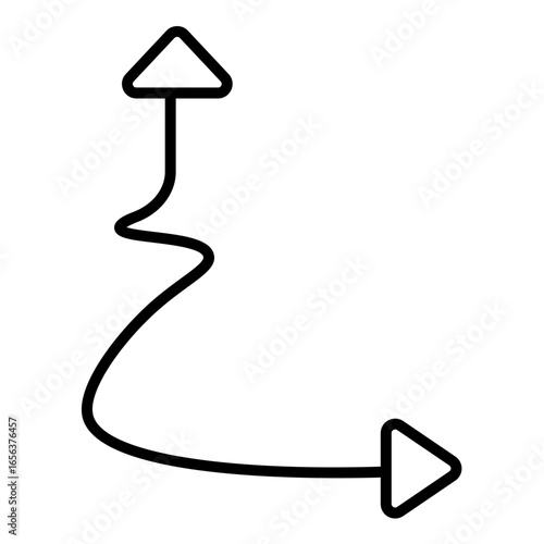 Graceful outline icon portraying a path that diverges into two distinct trajectories.