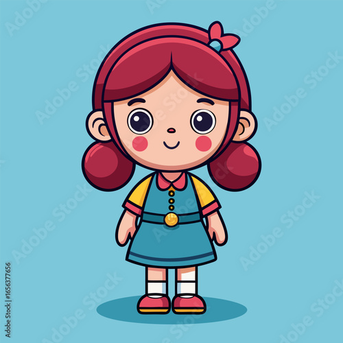 Adorable Cartoon Girl. Happy Child Illustration
