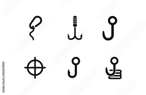 flat black solid icon items isolated on white background weapon (throwing hook): cord grip tip loop aim pull