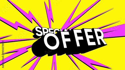 Wallpaper Mural Stop motion animation. Special offer bold pop art text on yellow background with pink rays. Concept of retail advertising, seasonal sales campaigns, marketing posters, and digital promotion. Torontodigital.ca