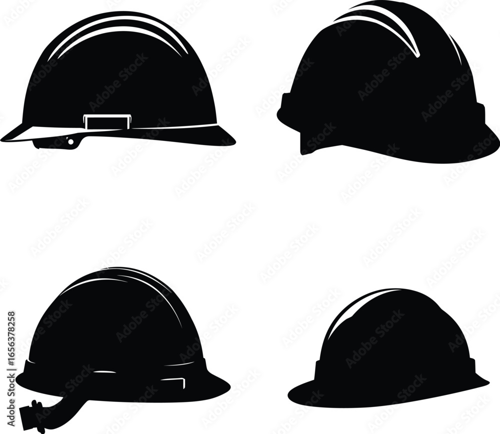 Fototapeta premium Black safety helmets, construction industry VECTOR