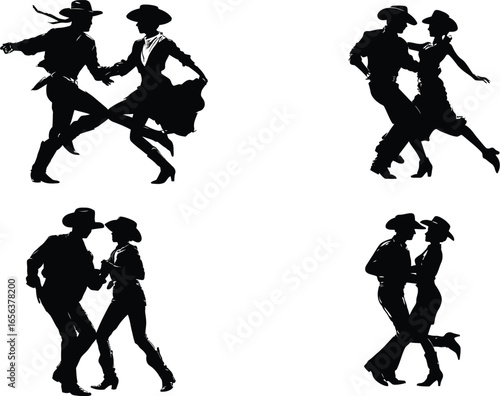 Cowboy silhouettes, dancing, western theme VECTOR