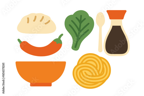 Asian Food Ingredients with Soft Glowing Outline