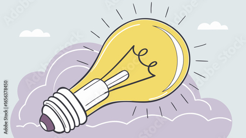 Cartoon Illustration of a Bright Yellow Lightbulb.