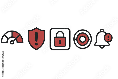 Security and alert icons with red accents