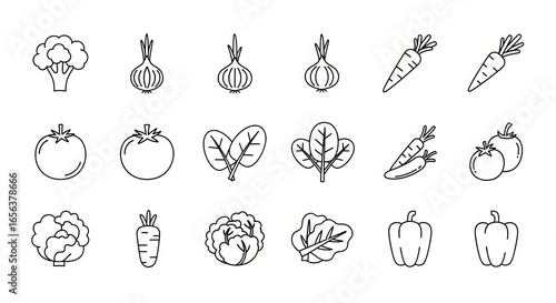 A collection of fresh vegetable icons, perfect for healthy eating and culinary themes.