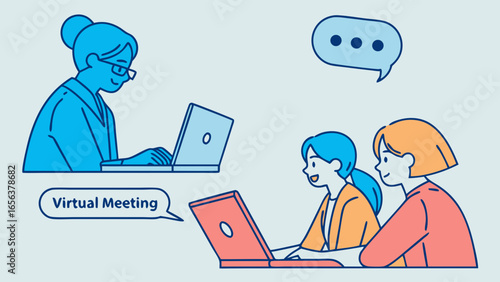 Cartoon Illustration of a Virtual Meeting.