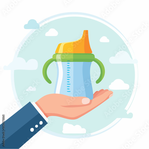 Baby Bottle Held In Hand Illustration