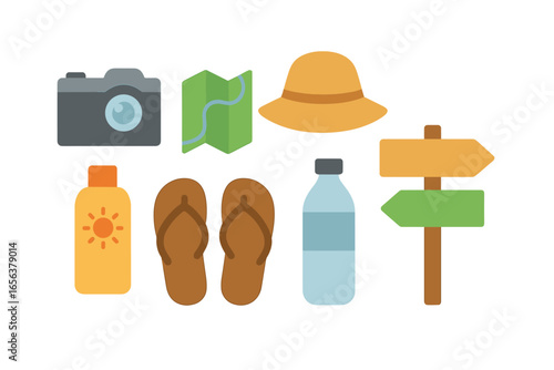 Travel essentials and directional signs