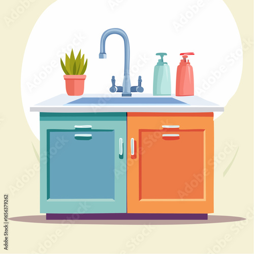 Colorful Pastel Kitchen Sink Illustration