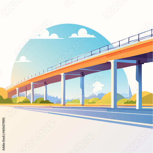 Colorful Cartoon Highway Bridge Illustration