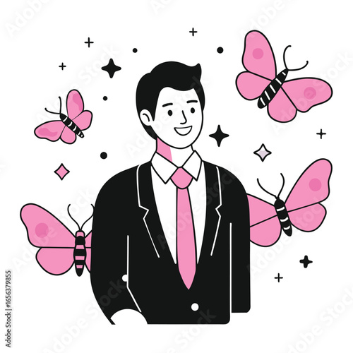 Businessman With Butterflies Illustration