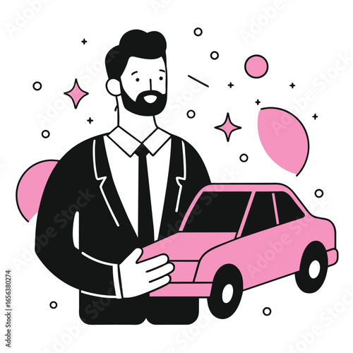 Businessman With Car Illustration