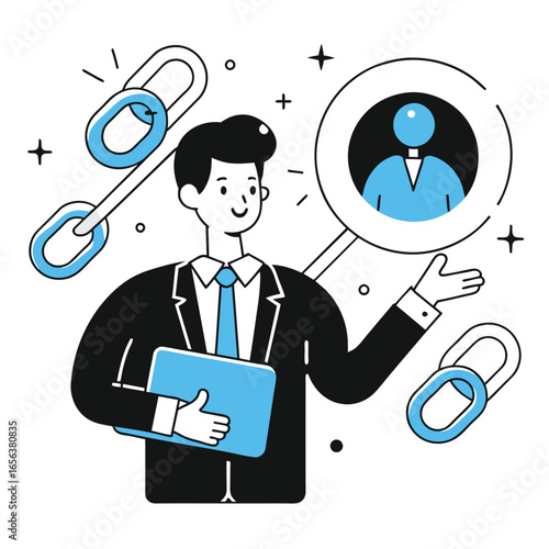 Businessman with Global Location Pins Illustration
