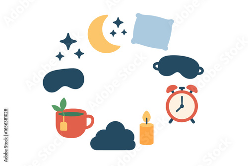 Nighttime routine icons for sleep and relaxation