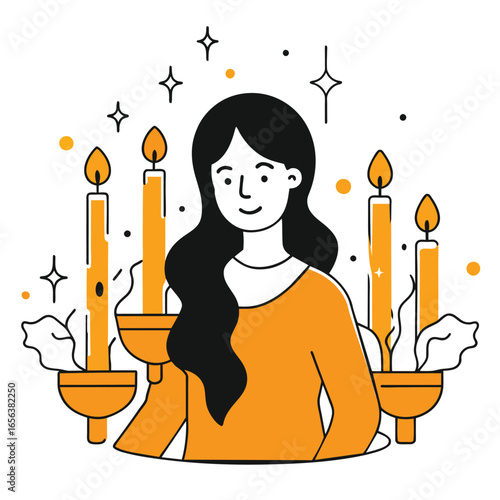 Relaxed woman with candles for meditation