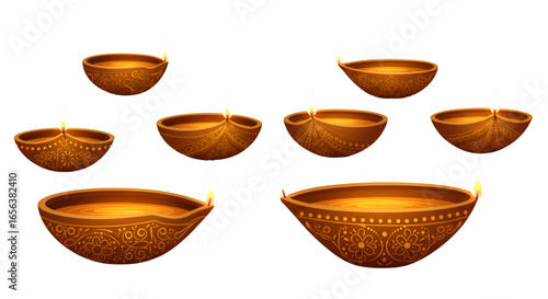 Traditional Diya Oil Lamp Outline Illustration - Minimalist Diya Lamp Vector Design