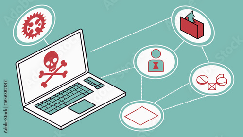 Laptop Displaying Skull and Crossbones Cyber Security Threat 1.