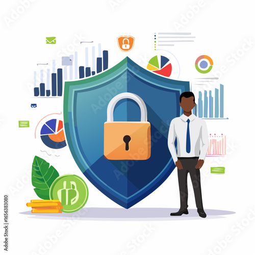 Business cybersecurity vector with digital shield. Perfect for online safety, fintech, and secure digital transactions.